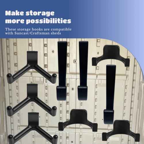 Achilleas 9 Pcs ABS Storage Shed Tool Hooks, Heavy Duty Shed Organization Accessories,Compatible with Suncast Sheds,Black J/U/V Hooks for Hoses, Organizing Ladders & Garden Tools in Outdoor Sheds