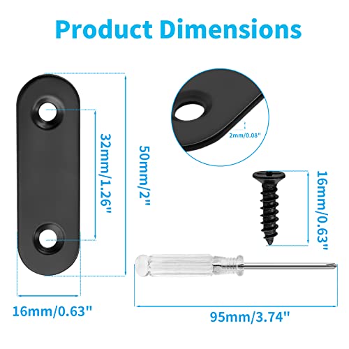 Biaungdo 2" Stainless Steel Flat Bracket Support Set 50x16x2mm, Black, 20 Sets