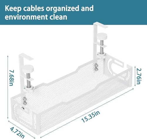 Ucanng 1Pack White Mesh Under Desk Cable Management Tray No-Drill Cord Organizer