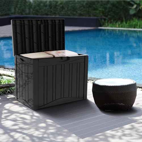 45 Gallon Outdoor Storage Box Waterproof Lockable Resin Deck Box Large, Patio Storage Bin for Pool Accessories Cushion Furniture, Garden Tools, UV-Resistant Outside Delivery Black