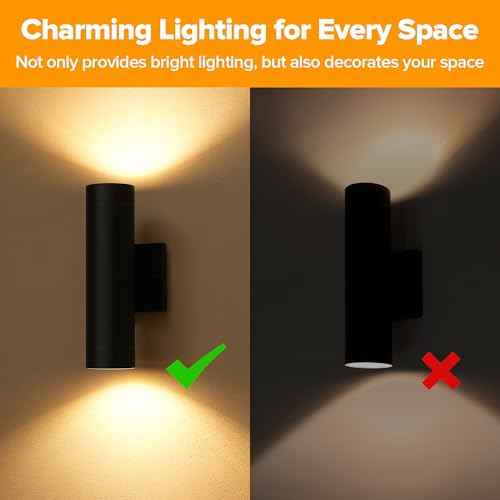 LUTEC Outdoor Wall Light Fixtures, Integrated LED Cylinder Up-Down Sconce, 16W 3000K Waterproof Aluminum Exterior Lighting, Modern Matte Black Wall Sconce Outdoor Lighting for Porch, Entryway, 2 Pack