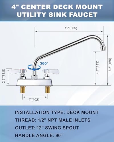 IVIGA Chrome 12" Swivel Spout Commercial Bar Sink Faucet Brass Utility Sink Tap