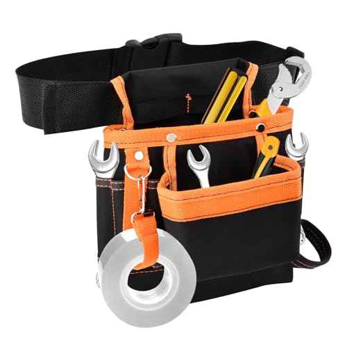 8 Pockets Tool Pouch, Utility Organizer Pouch Waist Bag for Tools, Adjustable Belt Work Apron for for Technician Maintenance Electrician Carpenter Woodworker Roofing Hardware Tools(SIZE:9.45x9.84inch)