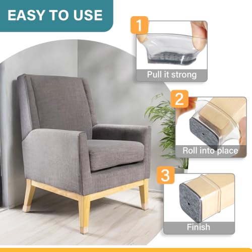 Ansible 24pcs Clear Square L Silicone Chair Leg Floor Protectors with Felt Pad