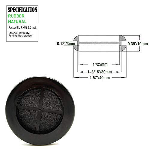 1-1/4" Black Rubber Grommets for Wiring, 1" ID Double-Sided Plugs
