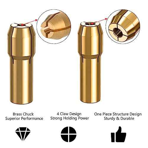 AccEncyc 10Pcs Drill Chuck Collet Set for Dremel with 4485 Brass Collet Set 4486 Keyless Chuck for Dremel Rotary Tool 1/32" to 1/8" Keyless Drill Chuck Brass Chuck Collet Nut for Dremel
