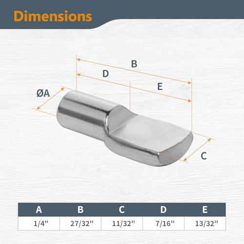 POWERTEC 1/4 Inch Spoon Shelf Pegs Support Pins - Nickel Plated, 100 Pack