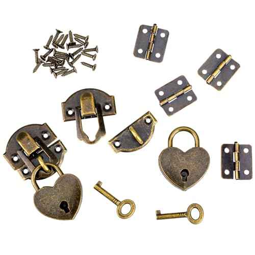 2 Set Antique Bronze Hasp Latch 27 X 30 mm Hasp Latch Mini Box Hinges and Love Locks with Keys Decorative Lock Buckle with Screws for Jewelry Wooden Box and DIY Crafts