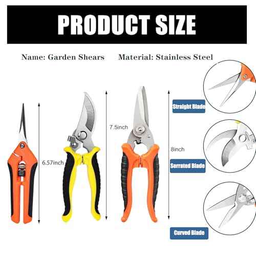 Pruning Shears, 3 Pack Garden Shears, Clippers Handheld, Stainless Steel Garden Snips, Pruners for Gardening, Gardening Scissors Hand Pruner Pruning Shear with Stainless Steel Blades