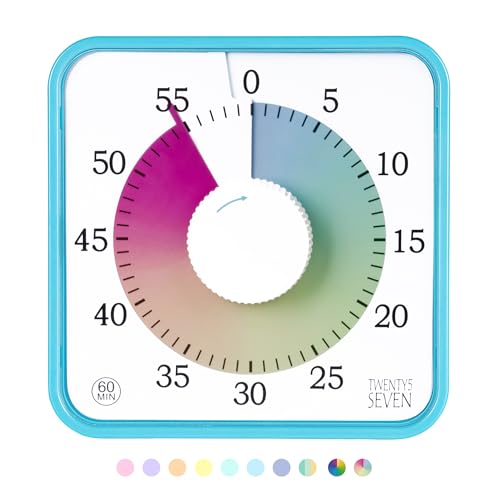 Sky Blue Colorful 7.5-Inch Visual Timer - Battery-Free Mechanical Countdown Clock