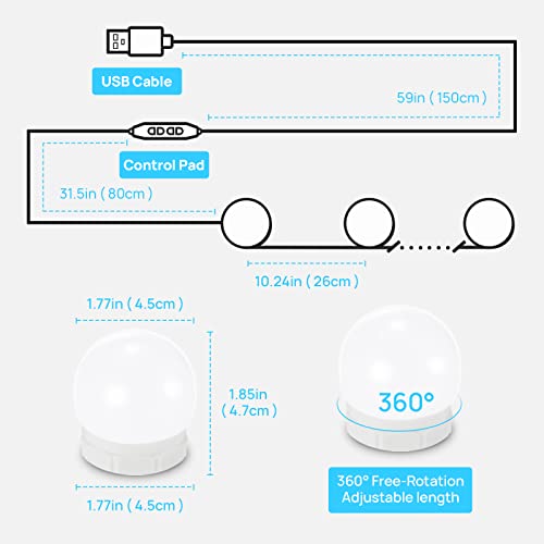 Consciot LED Vanity Lights for Mirror - Hollywood Style 10 Dimmable Bulbs, White Variant