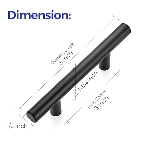 Ravinte Matte Black Cabinet Handles 5-inch Length, 3-inch Hole Center, 30 Pack - Black / 30