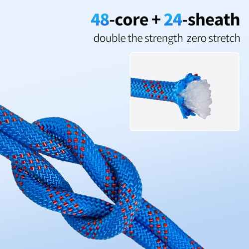 150Ft 1/2 Inch Heavy Duty Climbing Rope - for Tree Swing, Pulling, Outdoor & Gym Use (Blue)