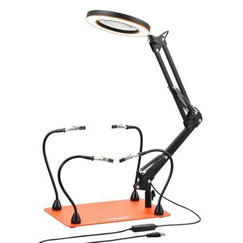 VEVOR Magnetic Helping Hands Soldering Station, 4 Flexible Arms Third Hand Tool with 3X LED Magnifying Lamp & Non-Slip Heavy-Duty Base, Soldering Helping Hands for Electronic Repair Craft Hobby DIY