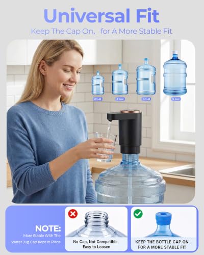 Black Portable Electric Water Pump for 2-5 Gallon Jugs – USB-C Rechargeable Dispenser