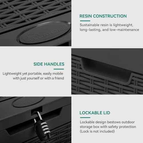 YITAHOME 32 Gallon Rattan Deck Box, Indoor Outdoor Storage Box for Patio Furniture, Pool Accessories, Cushions, Garden Tools, Sports Equipment, Waterproof Resin with Lockable Lid & Side Handles, Black