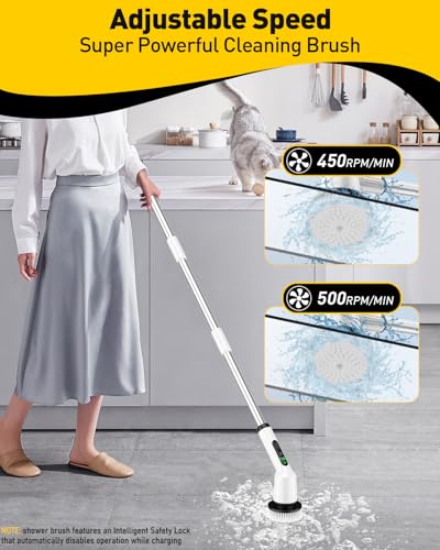 Electric Spin Scrubber for Bathroom with 3 Brush Heads & Long Handle - Cordless Shower Cleaner