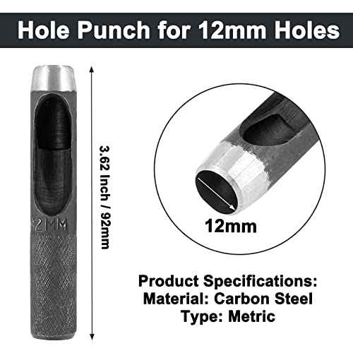 Bivethoi 12mm Round Gasket Punch, Carbon Steel Hollow Hole Cutter Tool, Watch Band Leather Hole Punch for Belts Fabric Canvas Paper Plastic Craft (Metric)
