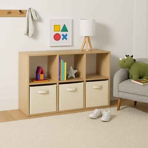 PowerKing Collapsible Storage Cubes with Handles, Fabric Foldable Bins for Closet Shelves, Durable Organization Storage Bins, 10.5'' x 11'' x 10.5'', 6 Pack, Cream
