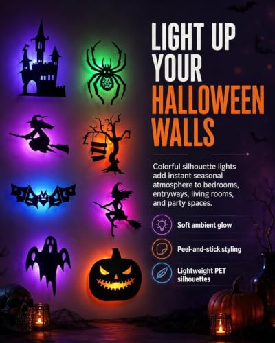 XWLYCNO 30pcs Halloween LED Wall Decor Lights 3D Bat Silhouette Set