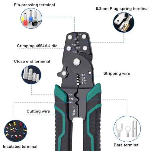 smseace Green Wire Crimping tool Wire crimper,stripper and cutterfor insulated/Bare/Heat Shrink connectors(22-10 AWG) Multifunctional stripping crimping pliers Wire stripper and crimping tool