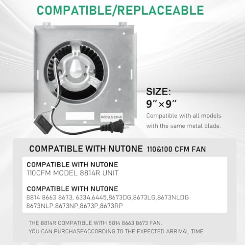 Motoasis Upgrade Model 8814R 110CFM Bathroom Fan Motor Replacement - Compatible with Nutone 9" x 9" Units