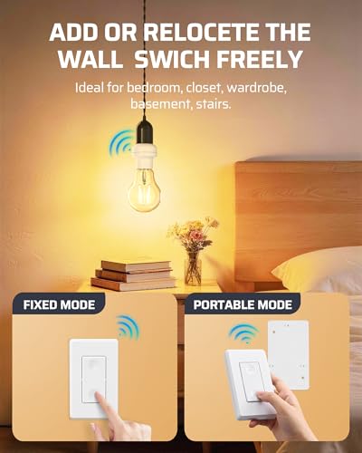 DEWENWILS E26/E27 Remote Control Light Bulb Socket with Wall Switch - No Wiring, ETL Listed, 1 Pack