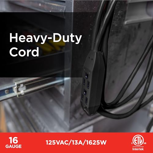 Black 25 Ft Outdoor Heavy-Duty Extension Cord with 3 Outlets