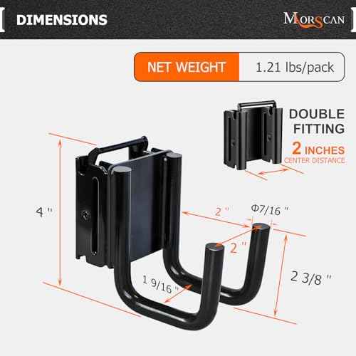 4-Pack E-Track Double Fitting J-Hooks, 2" Wide & 2" Deep Stable E Track Double J Hooks with Dual Fittings, Heavy Duty Shovel Hanger for Trailers, Trucks, Garden Tools Organizers Storage