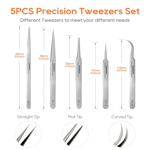 TOWOT 140mm Precision Stainless Steel Pointed Tweezers for Electronics Jewelry Craft