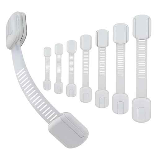8 Pack Vkania Baby Proofing Cabinet Strap Locks - Child Safety Drawer Cupboard Oven Refrigerator Adhesive Locks - Adjustable Toilets Seat Fridge Latches - Kids Proof Kit - No Drilling