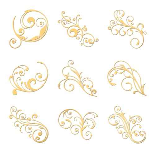 OLYCRAFT 9pcs 1.6x1.6 inch Golden Metal Stickers Damask Metal Stickers Self Adhesive Flourishes Stickers Golden Epoxy Stickers Pyramid Sticker for DIY Scrapbooks Epoxy Resin Phone Decoration