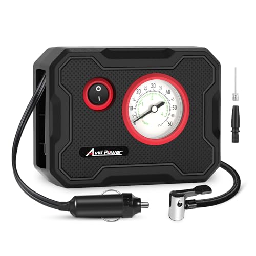 AVID POWER 12V Portable Red Tire Inflator Air Compressor, Lightweight Travel Pump
