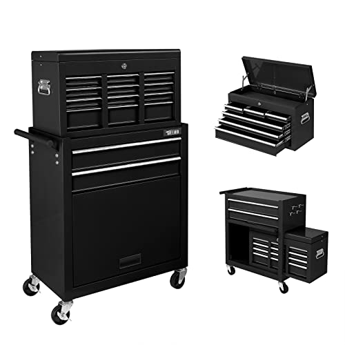 TUFFIOM 8-Drawer Rolling Tool Chest Black with Lockable Wheels & Detachable Top