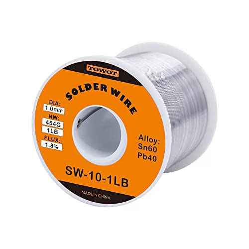 TOWOT Tin Lead Rosin Core Solder Wire for Electrical Soldering, Content 1.8% Solder Flux Sn60-Pb40 (1.0mm-1lb)