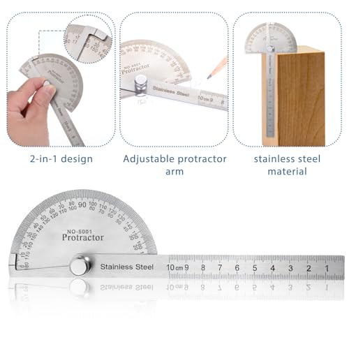 Stainless Steel Protractor Ruler 0-180° Angles 10 cm Bevel Gauge – Exircy