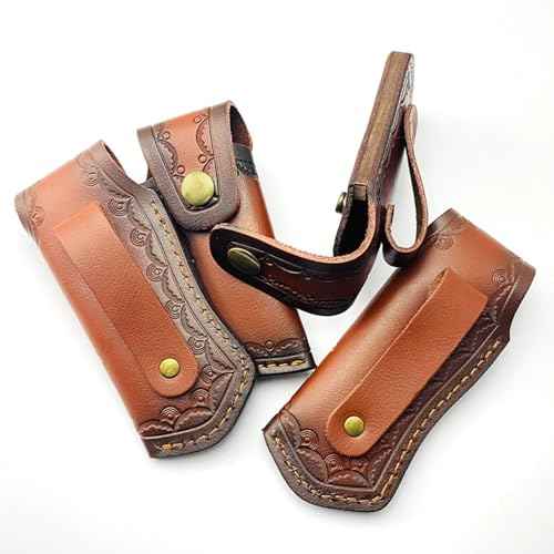 Leather Knife Sheath,Carry Snap Case for Pocket Folding Knife Pouch EDC Holster Belt Loop Brown Outdoor Hunting Camping Gift 4.33" Durability