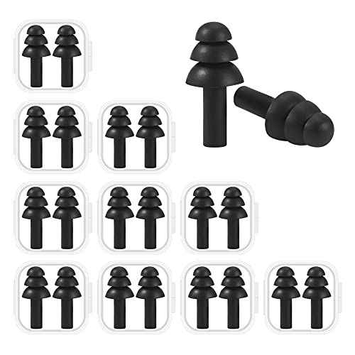 10 Pairs Noise Cancelling Ear Plugs, Premium Soft Silicone, Reusable, Waterproof, Hypoallergenic, Earplugs for Swimming, Airplanes, Concerts, Shooting, Travelling, Sleeping & Snoring (Black)
