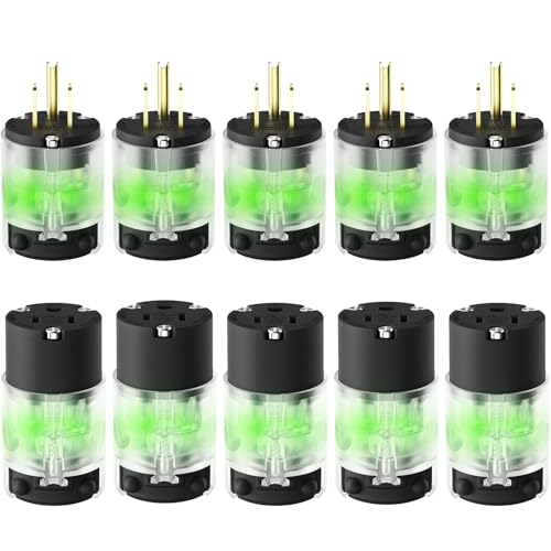 EPLESFTON 5 Set Lighted Extension Cord Ends 15A 125V NEMA 5-15P & 5-15R Male & Female Repair Kit