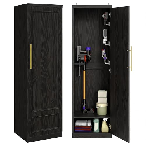Homiflex Black 65" Tall Broom Closet Storage Cabinet – Slim Utility Cabinet