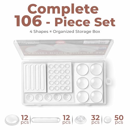 Bampix 106 Pack Clear Self-Adhesive Silicone Cabinet Bumpers - Multiple Shapes & Sizes