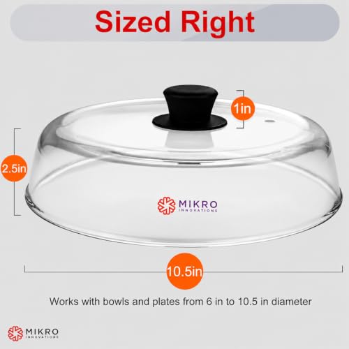Mikro Innovations 10.5-Inch Borosilicate Glass Microwave Splatter Cover with Vent Hole – Black 1 Pack, Easy-Grip Silicone Handle, BPA-Free, Dishwasher Safe