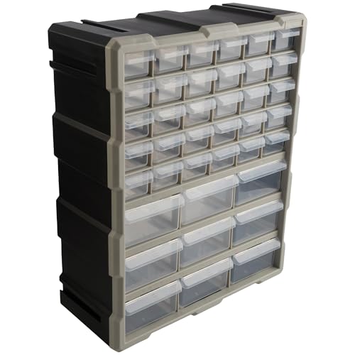Stalwart 39-Drawer Plastic Small Parts Organizer, Black – 9 large & 30 small drawers