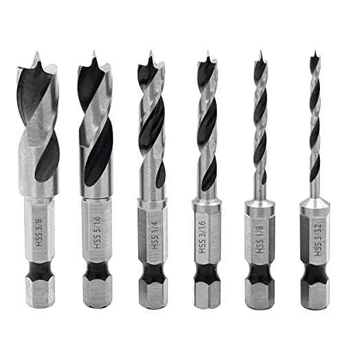 6pcs 1/4" Quick Change Hex Shank Wood Brad Point Stubby Short Drill Bit Set HSS 4241 Woodworking Drill for Right Angle Drill and Used in Tight Spaces