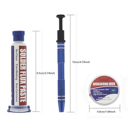 No-Clean Flux Paste, Solder Wick & Electronic Small Parts Pickup Kit, Soldering Flux 10cc/Bottle (2PACK), 10Ft Desoldering Wick, IC Pickup Tool (1 stick)
