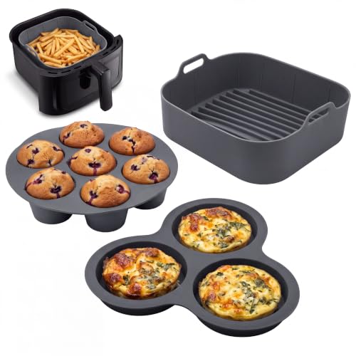 Gourmia Silicone Air Fryer Liners 3-Piece Set with Egg Bite & Muffin Mold