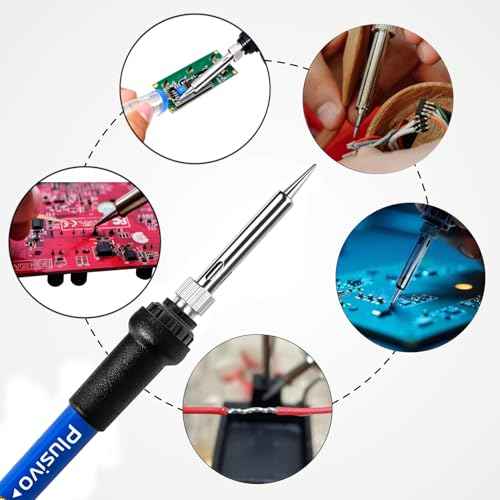 Soldering Iron Kit, 60W Soldering Iron Adjustable Temperature 5-in-1, Solder Wire, Stand, Rosin Paste Flux, Sponge, Fast Heating, Desoldering Electronic Repair DIY Hobby 120V US Plug