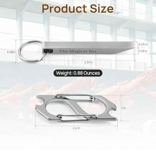 EDC Pry Bar with Carabiner, Heavy Duty Keychain Prybar Tool, Mini Stainless Steel Multi Tool, Everyday Carry for Men Women, Minimalist Tool for Opening Boxes, Turning Screws