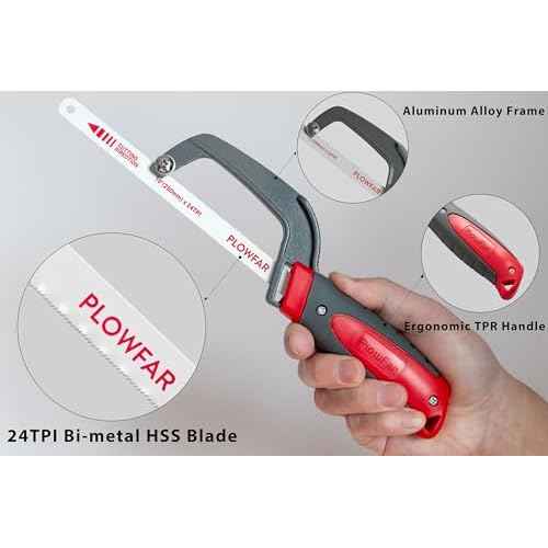 Aluminum Frame Mini Hacksaw with 10" Flexible Bi-Metal HSS Blade for Metal and Wood