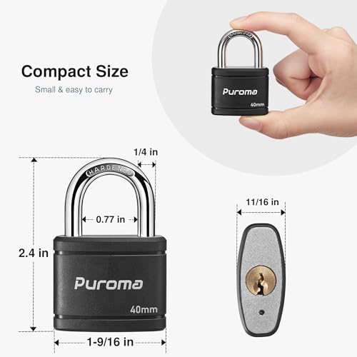 Puroma 2-Key Black Padlock with 3 Keys, 7/8" (40mm) School Locker & Gate Lock - Variation 2